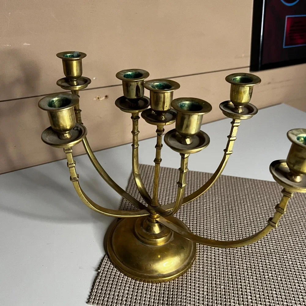 Vintage Solid Brass 7 Arm Candelabra Candle Holder Made in Korea Mid Century 12